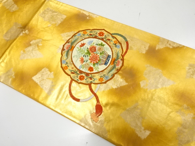 JAPANESE KIMONO / FUKURO OBI / SILK / WOVEN FLORAL BASKET
